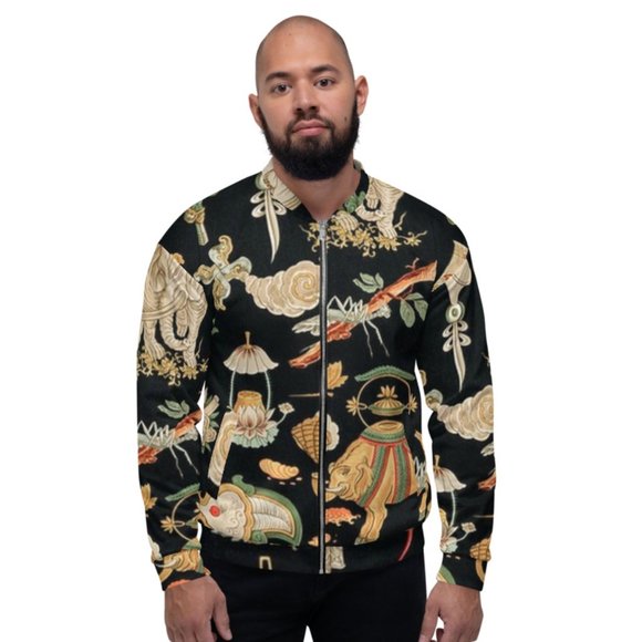 Chinese Pattern  Polychrome Ornement Vintage Art Unisex Bomber Jackets. - Picture 1 of 10